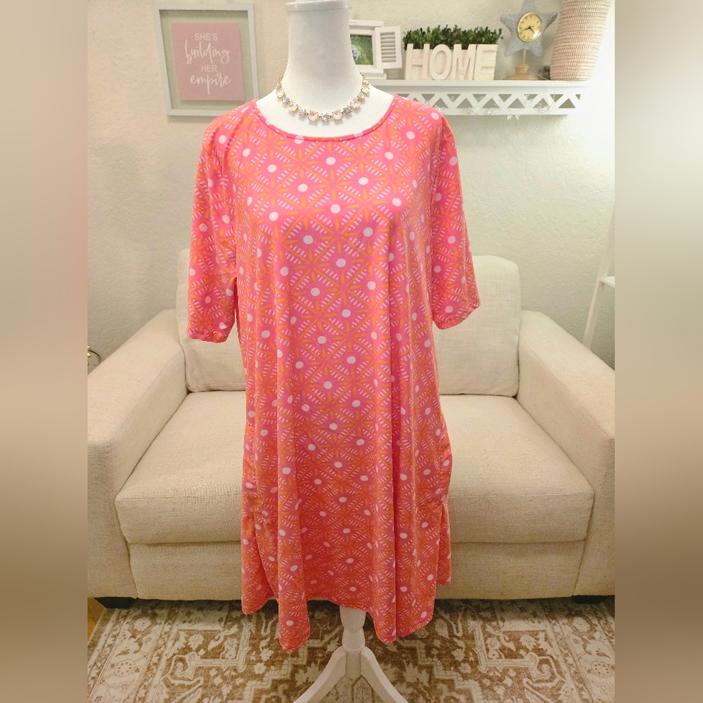 All For Color Pink And Orange Casual Dress Crew Neck Short Sleeve UPF 50